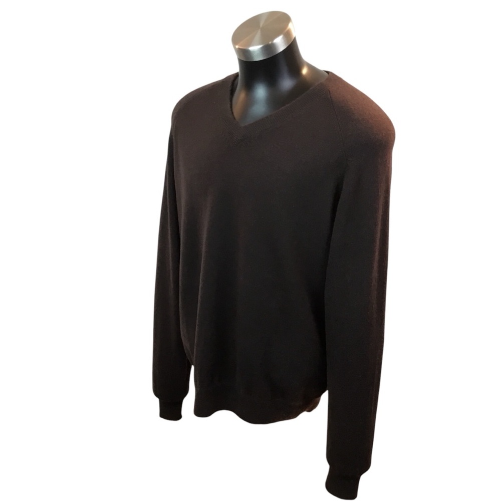 Raffi Cashmere V Neck Sweater Brown Mens Large